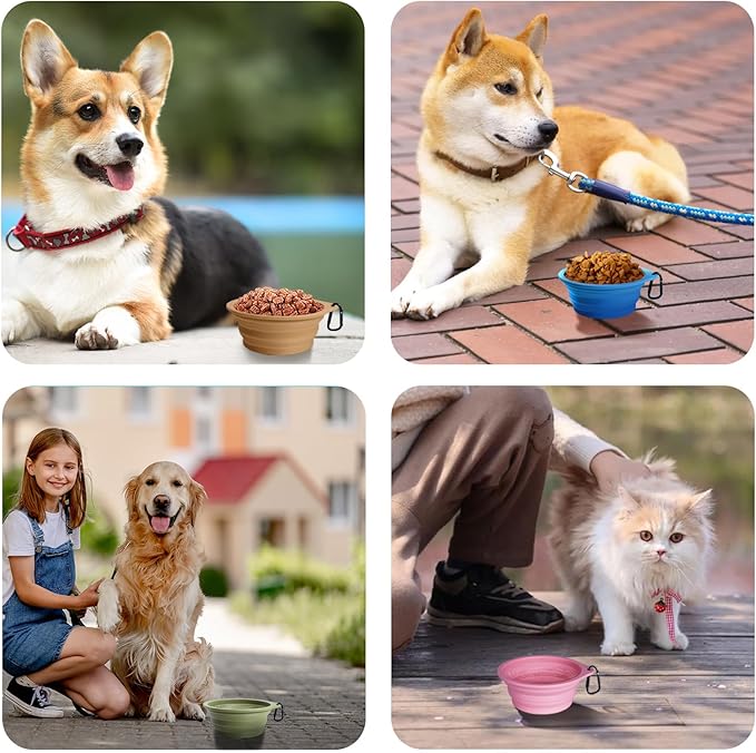 PetBonus 2-Pack Silicone Collapsible Dog Bowls, BPA Free Dishwasher Safe, Portable Foldable Expandable Travel Bowl, Food Water Feeding Cup Dish for Dogs Cats with 2 Carabiners (Black, Black)