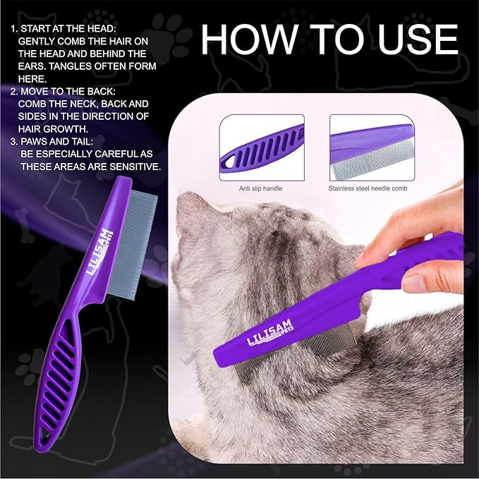 Pet Self Cleaning Slicker Brush and Grooming Comb - Gently Removes Loose Hair, Tangles, and Dirt - Skin Friendly Deshedding Grooming Tool for Hair Dogs & Cats - Pet Supplies Accessories (Purple)