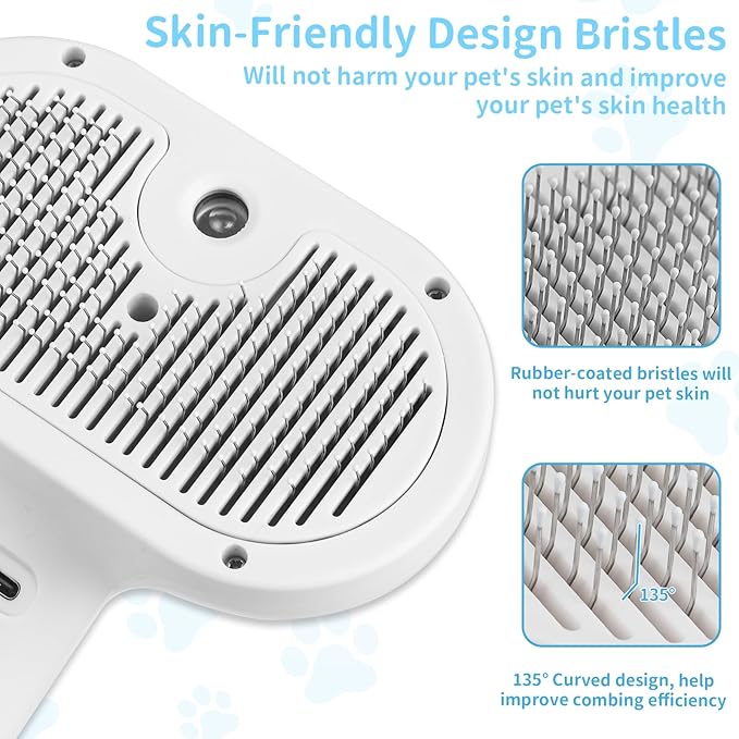 Dog Brush for Shedding, Cat Brushes for Indoor Cats, Cat Brush for Shedding - Pet Grooming Supplies with Steam, Hair Removal Comb Spray for Long-Haired Cats and Dogs (White)