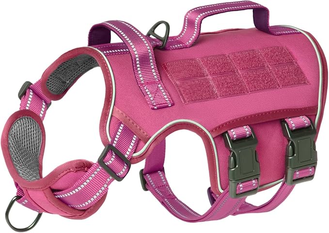 Tactical Dog Harness Medium Sized, Heavy Duty No Pull Dog Harness with Handle, Easy On and Off Service Dog Vest with Molle System, Reflective Pet Vest for Walking Hiking Training