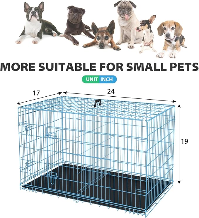 BestPet | Dog Crate | 24" | Blue | Foldable Metal Kennel with Double Doors, Secure Slide-Bolt Latches, Leakproof Tray | Portable Dog Cage for Small Breeds | for Travel, Indoor & Outdoor Use