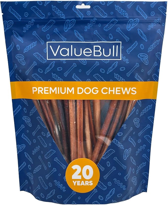 ValueBull Bully Sticks for Dogs, Medium 12 Inch, 25 Count - All Natural, Grass Fed, Single Ingredient, Long Lasting Dog Treats