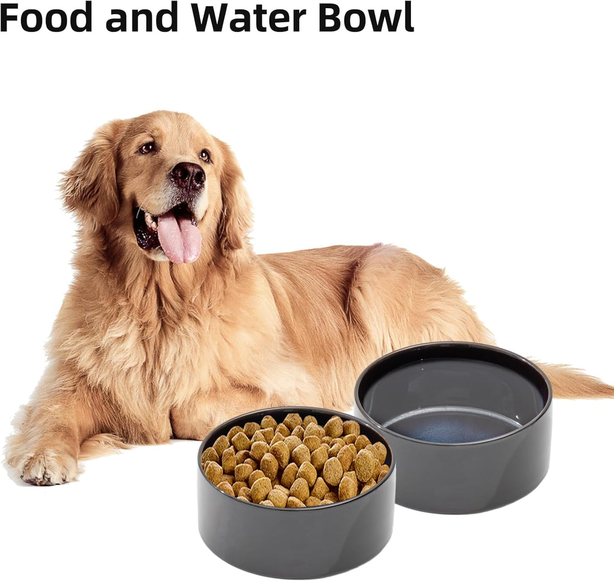 Ceramic 8.2inch Dog Bowl for Large-Breed Dogs, Anti-Slip and Weighted Pet Food and Water Bowl (Single Bowl - Starry Sky)