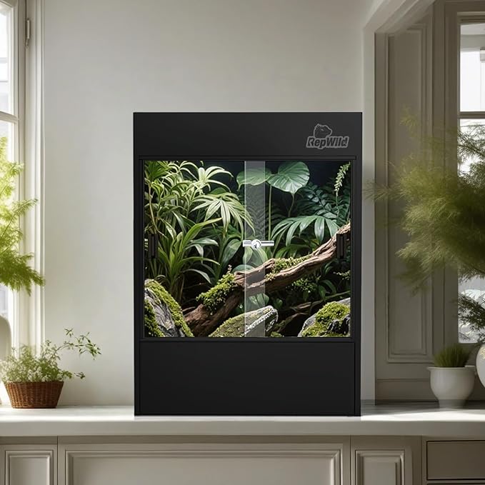33 Gallon PVC Tall Reptile Tank/Terrarium, RepWild 18" x 18" x 24" Arboreal Reptile Habitat Enclosure with Sliding Door & Heavy-Duty Screen for Amphibians, Crested Gecko Lizard Chameleon
