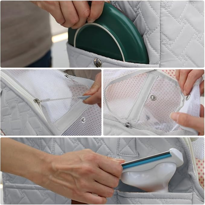 Pet Carrier Bag for Puppy,Grey,Woman Style,Cat Small Dog Carrier Handbag with Multiple Pockets,Breathable Mesh,Soft Cushion,Pets Tote Purse Picnic Travel Outdoor,7-15lbs