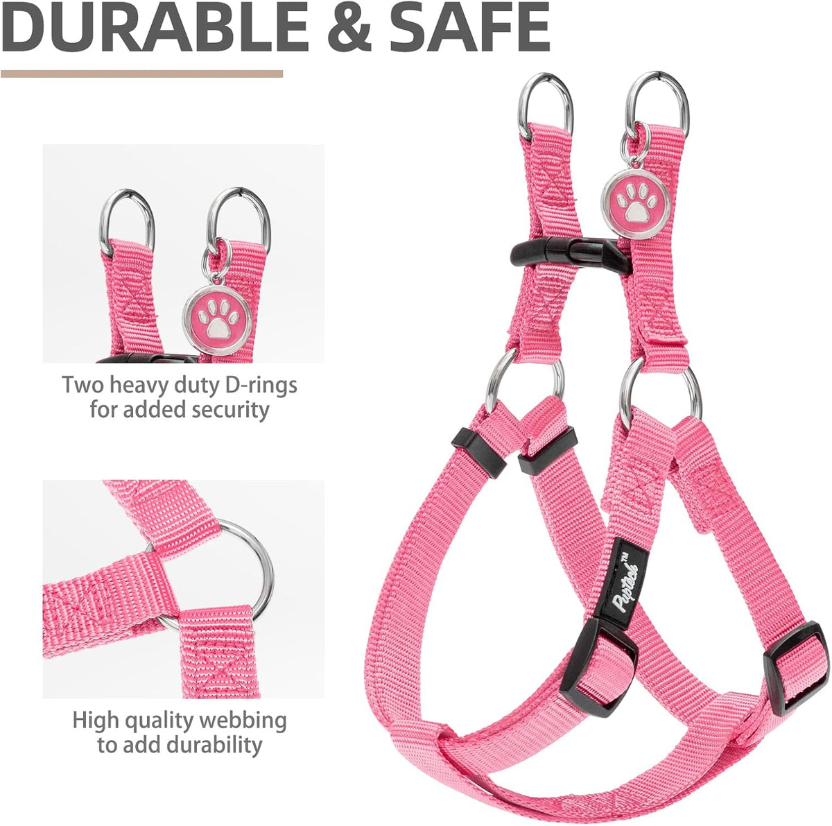 PUPTECK No Pull Dog Harness Soft Adjustable Basic Nylon Step in Puppy Vest Outdoor Walking with ID Tag Medium