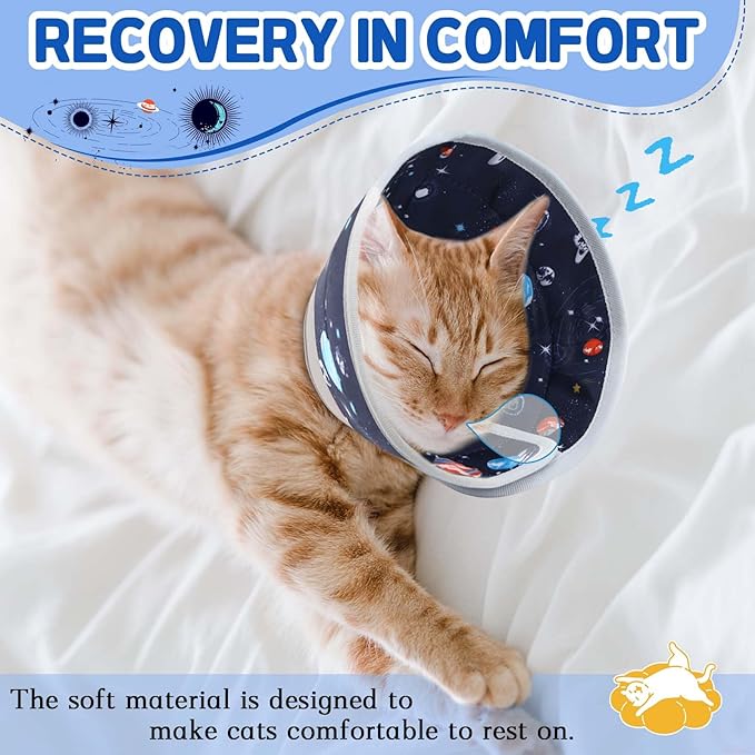 Cat Cone Collar Soft, Comfortable Cat Recovery Collar Pet Cone for Small Large Cats, Lightweight Elizabethan Collar for Cats Kittens After Surgery Prevent from Licking Wounds, Star, S