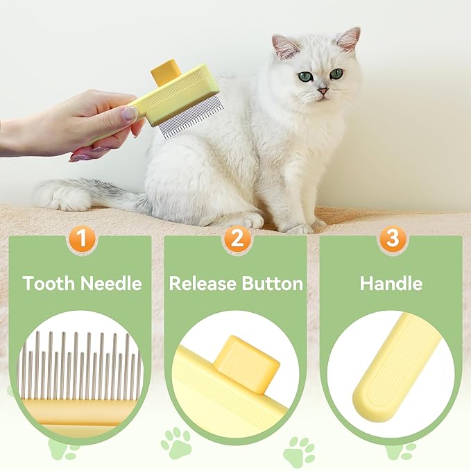 Flea Comb for Cats & Dogs Brush for Shedding Self Cleaning Pet Comb Lice Comb with Long & Short Stainless Steel Teeth Pet Hair Removal Tool 2025