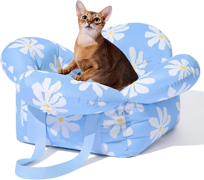 VETRESKA Pet Car Seat for Small Dogs - Washable Cat Carrier for Car Seat Portable Puppy Dog Bed, Pet Travel Carrier Bed with Safety Clip-On Leas