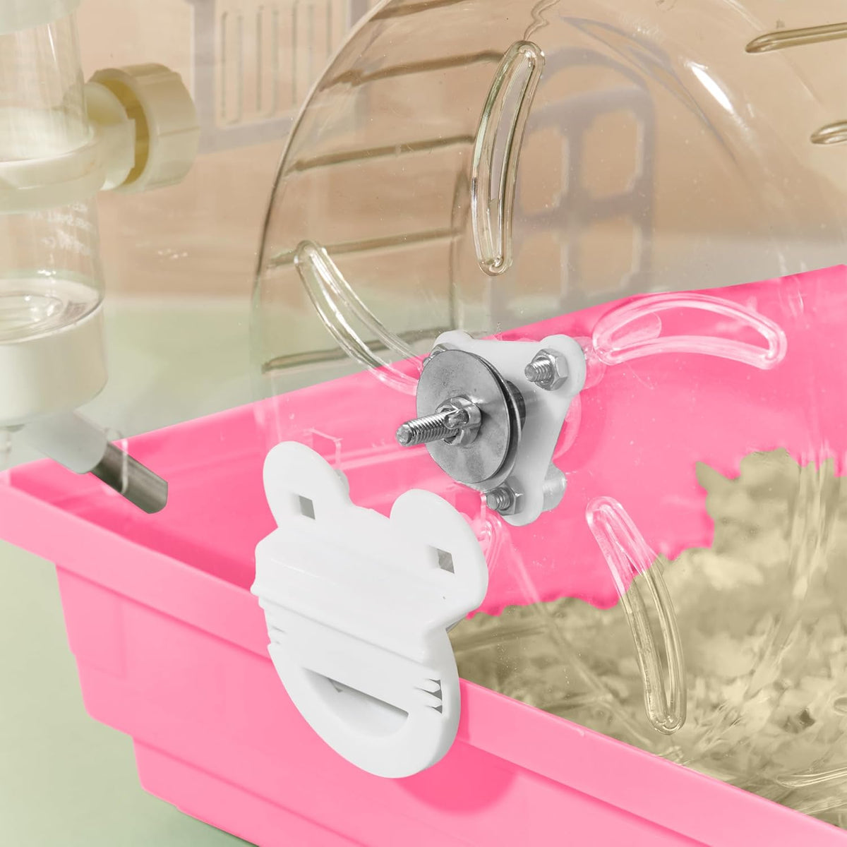 17 in 1 Clear Acrylic Hamster Cage with All Accessories,13.5''L* 10''W* 21''H Dwarf Hamster Cage,Magnetic Connection Small Hamster Enclosure,Garden Style Wooden Mouse Cage for Pet Mice(3-Layer,Pink)