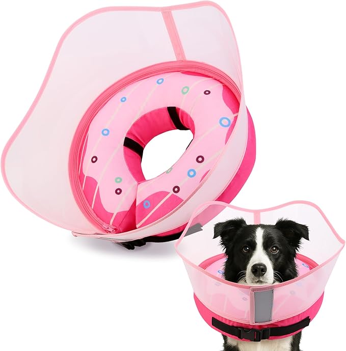 Soft Dog Cone Collar, Inflatable Donut Cones Alternative After Surgery with Anti-Lick Shield, for Large/Medium/Small Dogs to Stop Licking, Elizabethan Neck Ecollars of Shame, Comfy Pillow Recovery E
