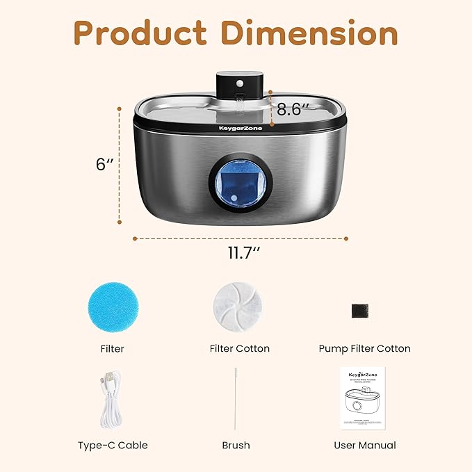 Wireless Cat Water Fountain: 5L Stainless Steel Pet Water Fountain for Cats & Dogs, Automatic Battery Operated Water Dispenser, Ultra-Quiet Indoor Fountain with Filter