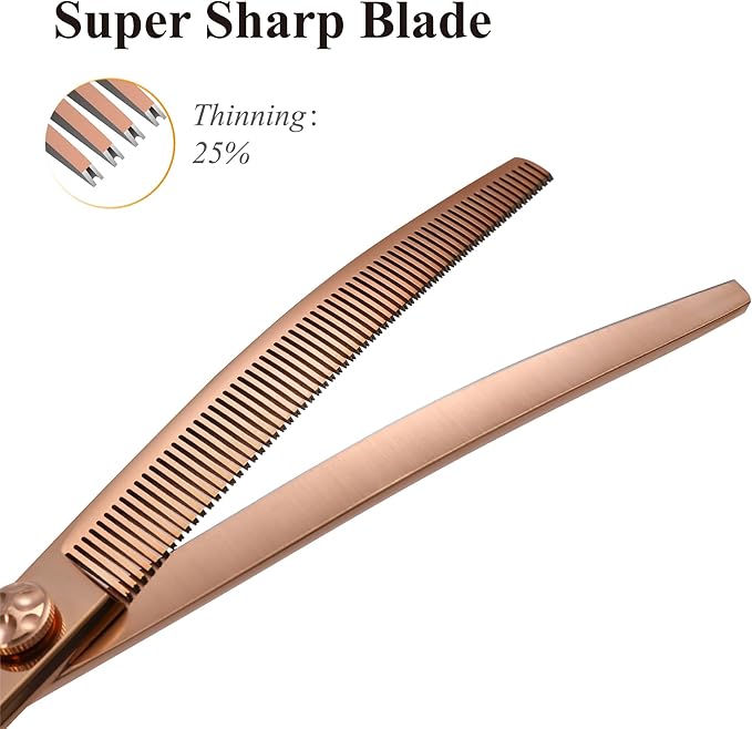 Fenice Peak Professional Dog Grooming Scissors Pet Curved Thinning Shears 7.0'' Extremely Sharp Blades 440C Steel Thinning Scissors Durable Smooth Motion & Fine Cut for Dogs and Cats