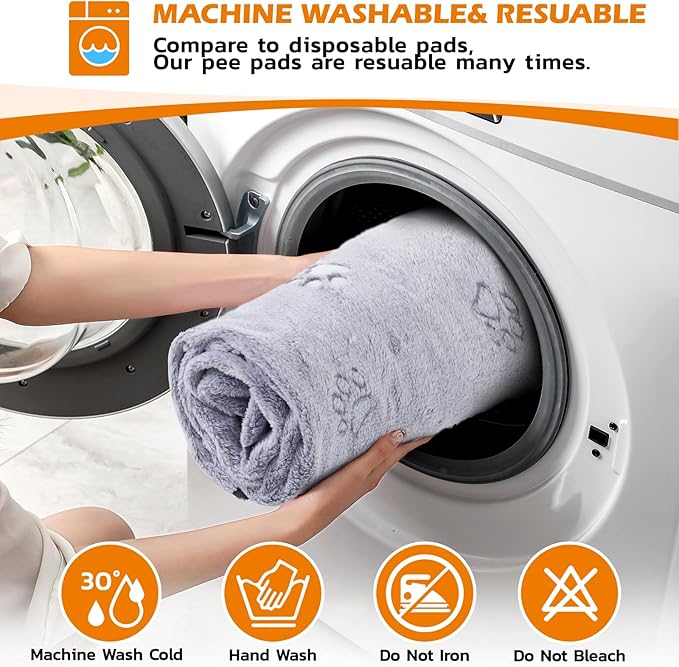LOOBANI Washable Pee Pads for Dogs, Reusable Pee Pads for Dog Mat Puppy Pads Training Pads Non Slip Whelping Pad for Dog Playpen, Crate, Car, Grey 2 Pack 48 x 48 in