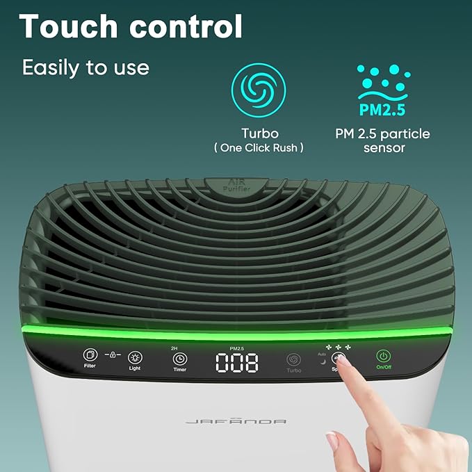 Jafända Air Purifiers for Home Cover Up to 1226ft², Allergen HEPA Air Filter with PM2.5 Sensor, Auto Mode& Timer, Aromatherapy, 22 dB Quiet Air Cleaner for Pet Dander/Hair, Allergies, Dust&VOCs