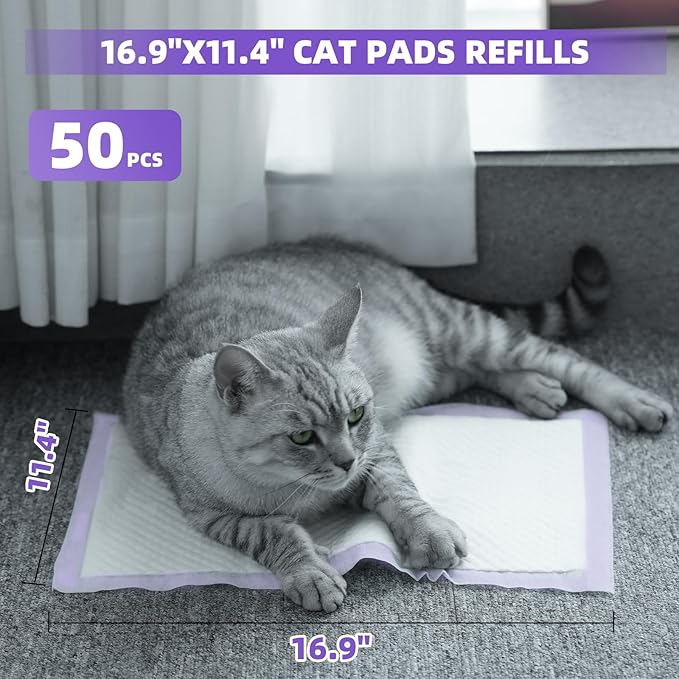 IMMCUTE Cat Pads 16.9" X 11.4", 50 Ct | Pee Pads for Cats | Thickened 6-Layer Super Absorbent Pads, Pee Pads for Tidy Cats Breeze Litter System | Cat Pee Pad for Litter Box
