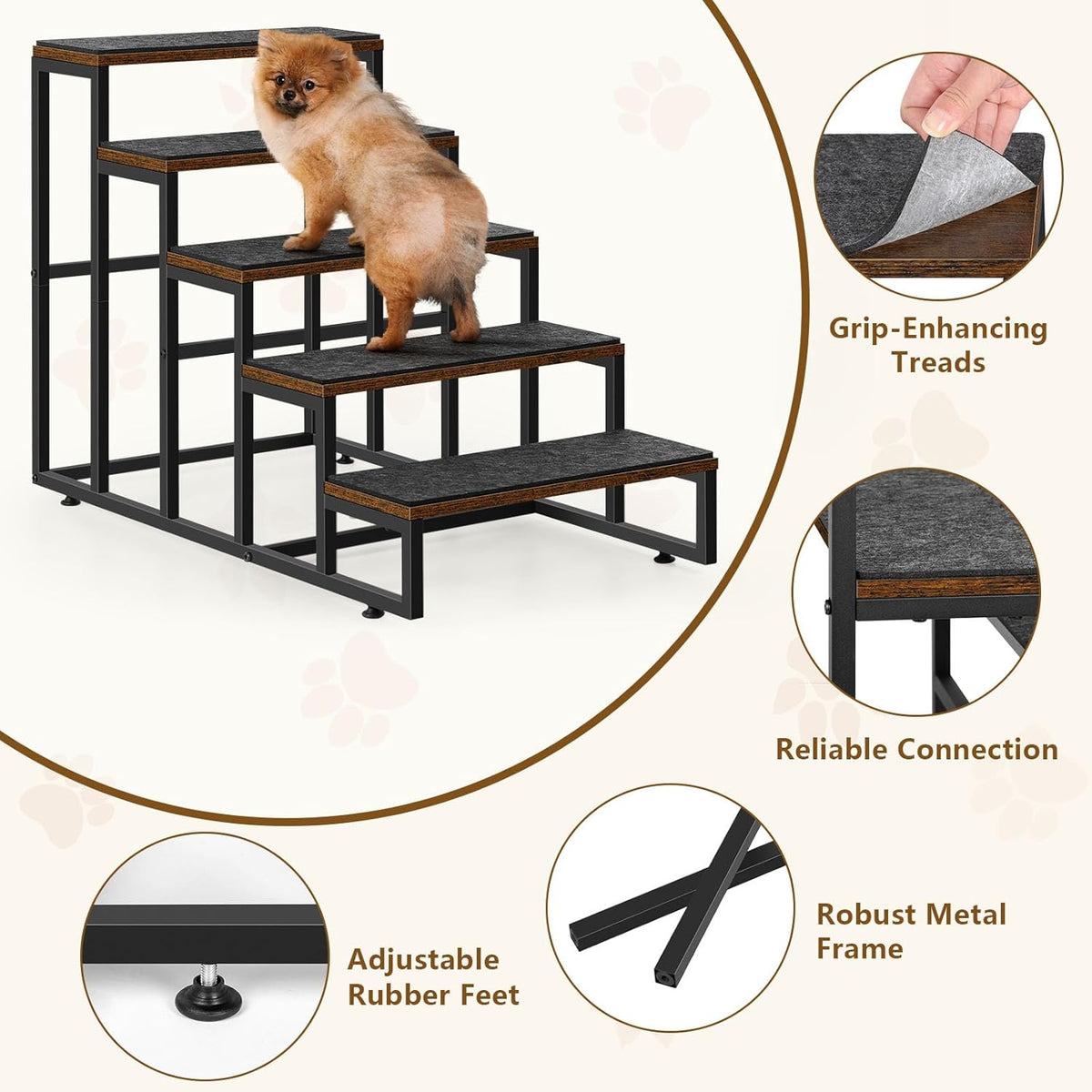 Dog Stairs Ramps Dog Stairs for High Bed Couch 5 Tier Pet Stairs for Small Medium Large Dogs and Cats Pet Step with Non-Slip Stair Tread for Puppy, The Old, and Injured Dogs
