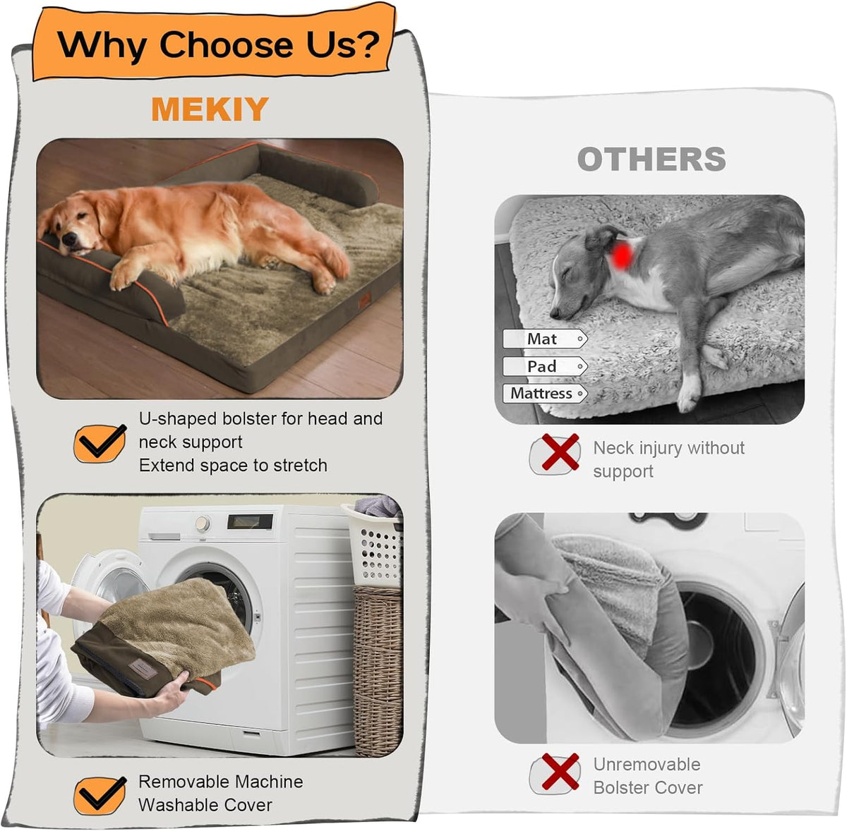 Large Dog Bed Orthopedic Washable: Extra Brown Large Big Dog Bed with Removable Bolster & Memory Foam Couch Sofa - Waterproof Washable with Cover