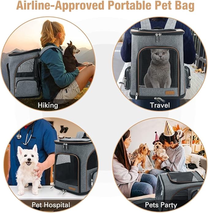 Lekereise Pet Carrier Backpack Expandable Cat Backpack for Medium Dogs and Large Cats 20-25 Lbs,14“L * 12.5" W * 16.14" H, Grey