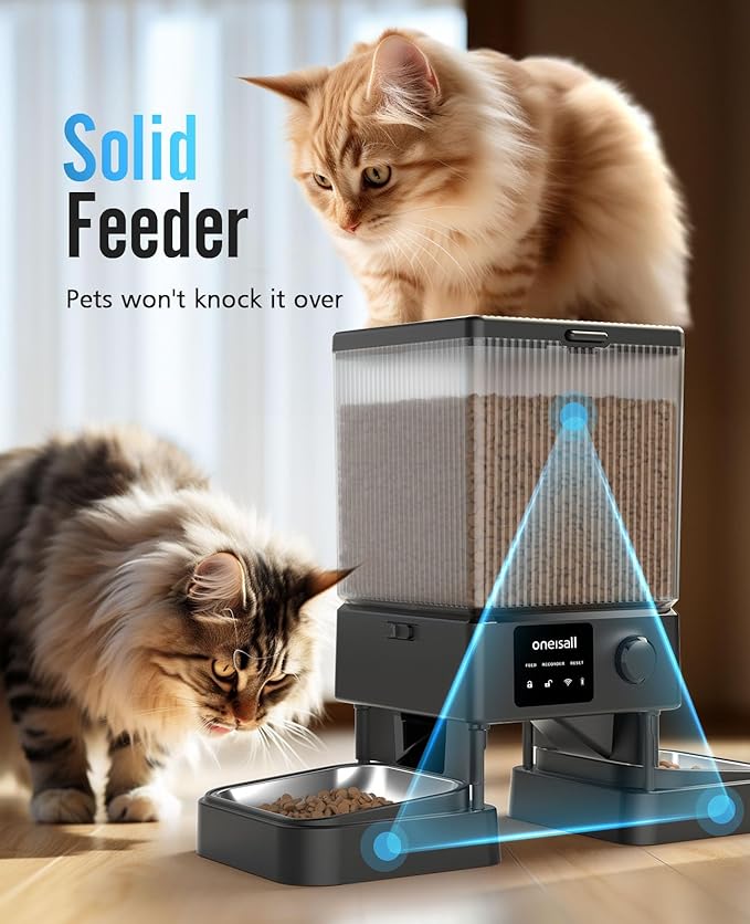 oneisall Automatic Cat Feeder with 5G WiFi, Automatic Cat Food Dispenser for 2 Cats Small Pets, 20 Cups/5L Timed Dry Food Dispenser with APP Control