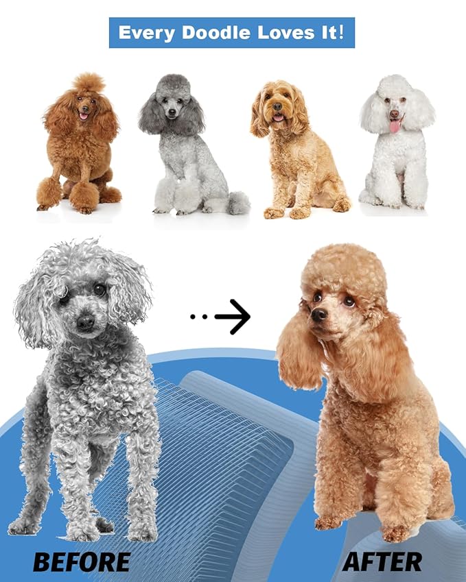 Dog Slicker Brush for Large Dogs, Professional Doodles Brush for Poodles, Goldendoodles and Labradoodles - Easy to Remove Tangles, Mats and Fluff - 3.8"x3.2" Head, 8" Wood Body