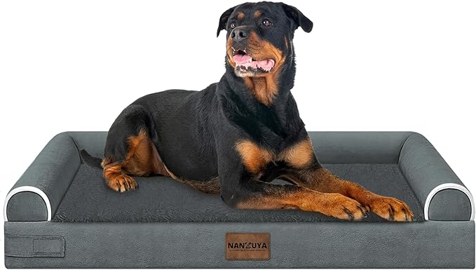 Large Dog Bed Orthopedic Washable: Beds Bolster XL Bed Large Big Dogs Memory Foam Couch Sofa Waterproof with Removable Cover - Dark Grey