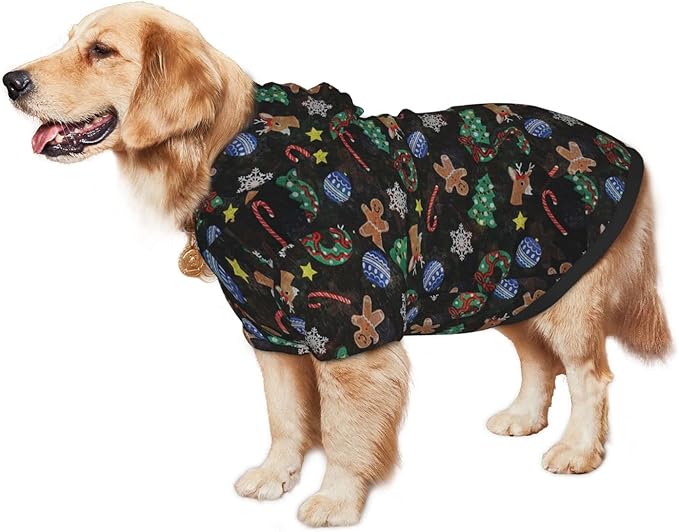Xmas Tree Reindeer Ginger Cookie Hoodie,Christmas Cosplay Dog Clothes with Pocket and Hat Winter Clothes Sweaters Xx-Large