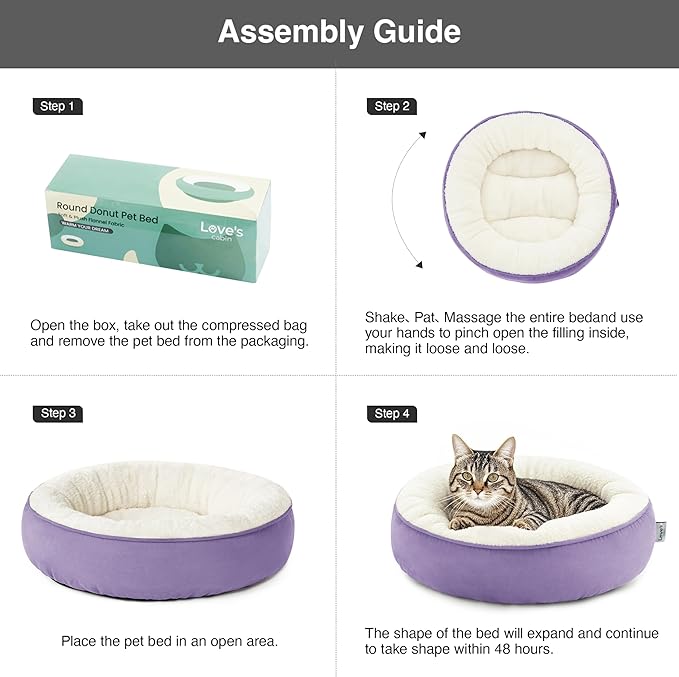 Love's cabin Round Donut Cat and Dog Cushion Bed, 20in Pet Bed for Cats or Small Dogs, Anti-Slip & Water-Resistant Bottom, Super Soft Durable Fabric Pet beds, Washable Luxury Bed Lavender