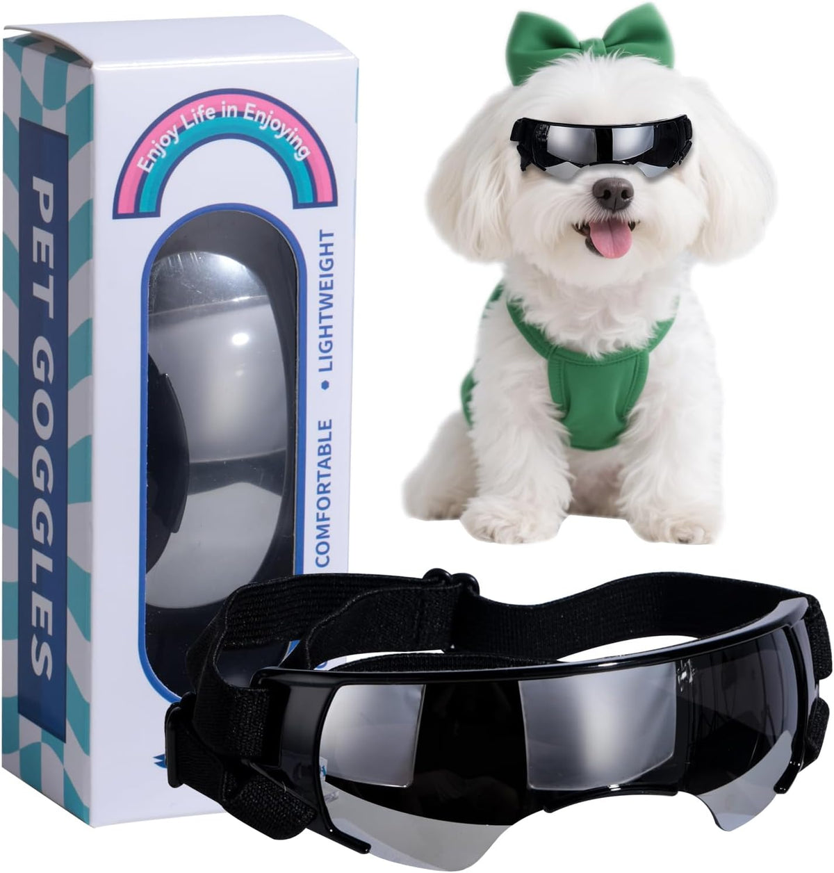 NVTED Dog Cat Goggle Sunglasses Small Breed, Puppy Windproof Anti-UV Glasses Adjustable Lightweight Anti-Fog Doggie Goggles for Small Dogs Cats Rabbits - Silver
