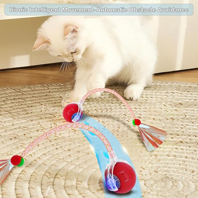 New Upgraded Cat Ball Toy - Speedy Tail 2.0 Cat Toy, Interactive Cat Toy Ball, Stimulating Toys and Juguetes para Gatos, Cat Toys for Bored Indoor (Red)