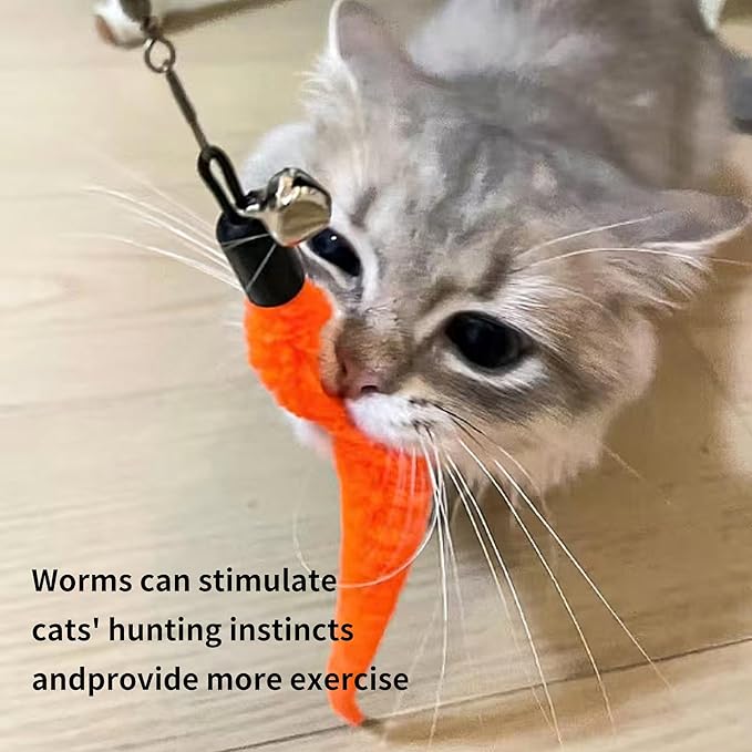Cat Wand Toy Set, 11 Pcs Including Worm & Snake Refills, Wand Replacement Rope, for Bored Indoor Adult Cats & Kittens