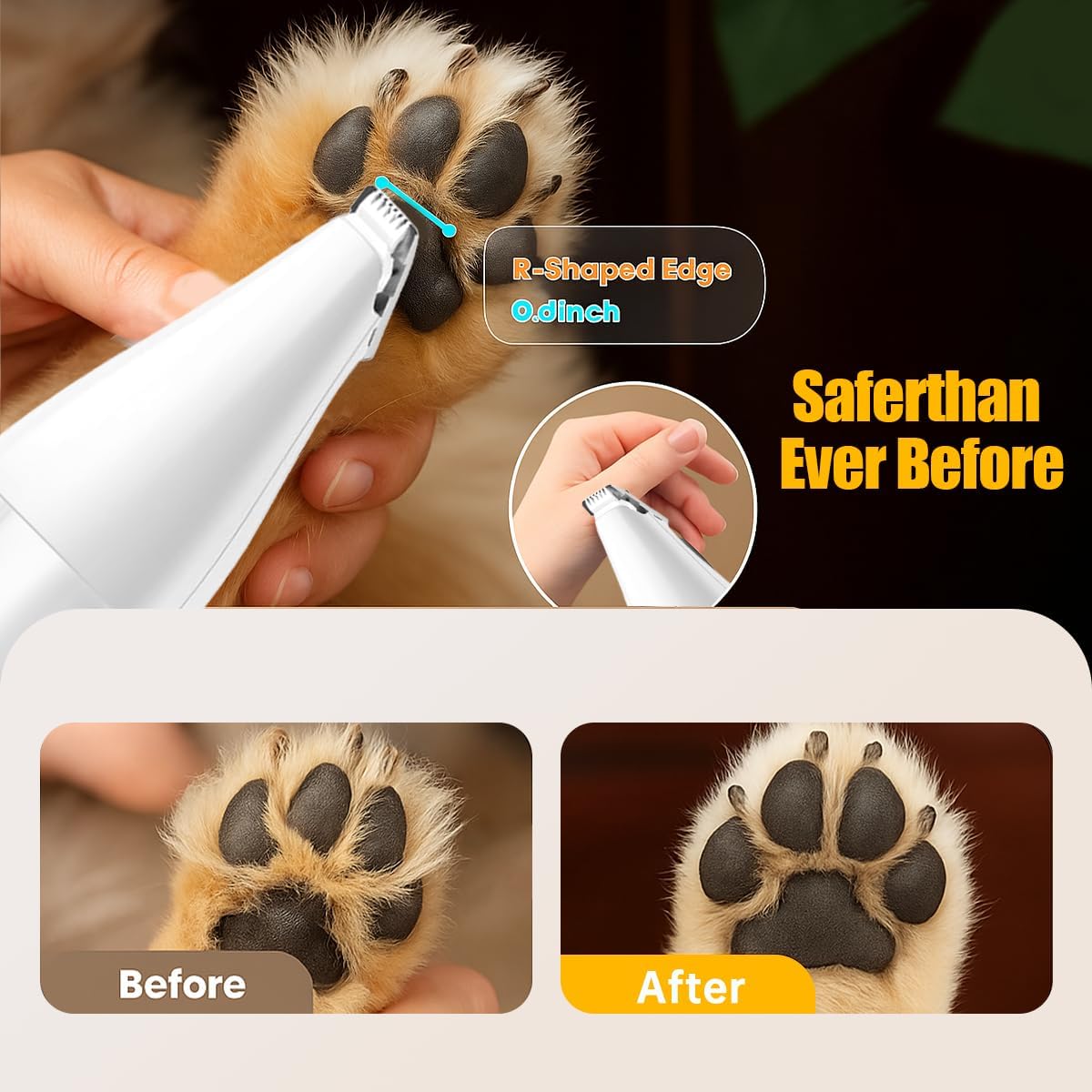Dog Clippers Grooming Kit, 4-in-1 Electric Cordless Low-Noise Dog Paw Trimmer, Shave, Nail Trimmer and Nail Grinder Suitable for Small and Medium-Sized Pet (White)