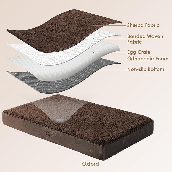 EHEYCIGA Orthopedic Dog Beds for Large Dogs with Removable Washable Cover, Brown, 36x27