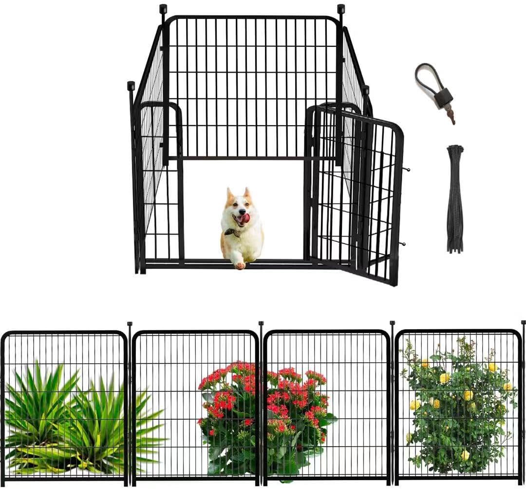 Dog Playpen 32 inch(H) 4 Panels Dog Fence Outdoor for Yard. Metal Dog Pen Heavy Duty Pet Puppy Exercise Pen for Rv Camping Garden Yard, Wide Door Low Threshold Dog Fence Total 8.9 Ft(L)