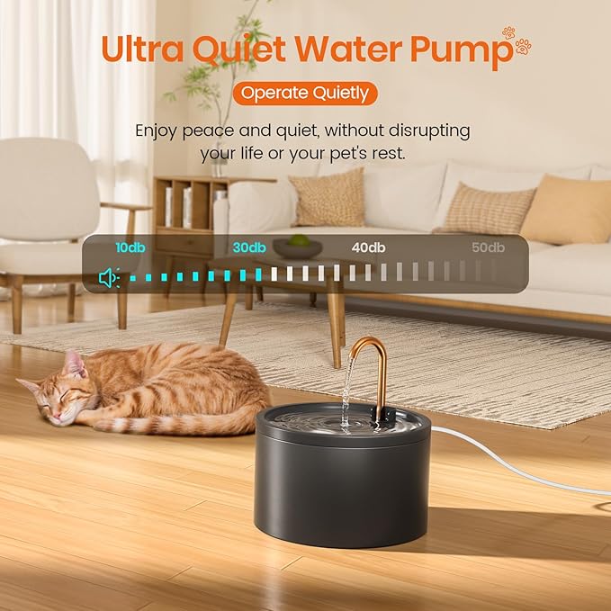 Ceramic Cat Water Fountain - 2.1L/71oz - All-Ceramic Body & Pure Copper Water Spout - Non-Toxic - Automatic Pet Drinking Fountain Indoor with Ultra-Quiet Pump, and 3Pcs Filter & Sponge (Black)