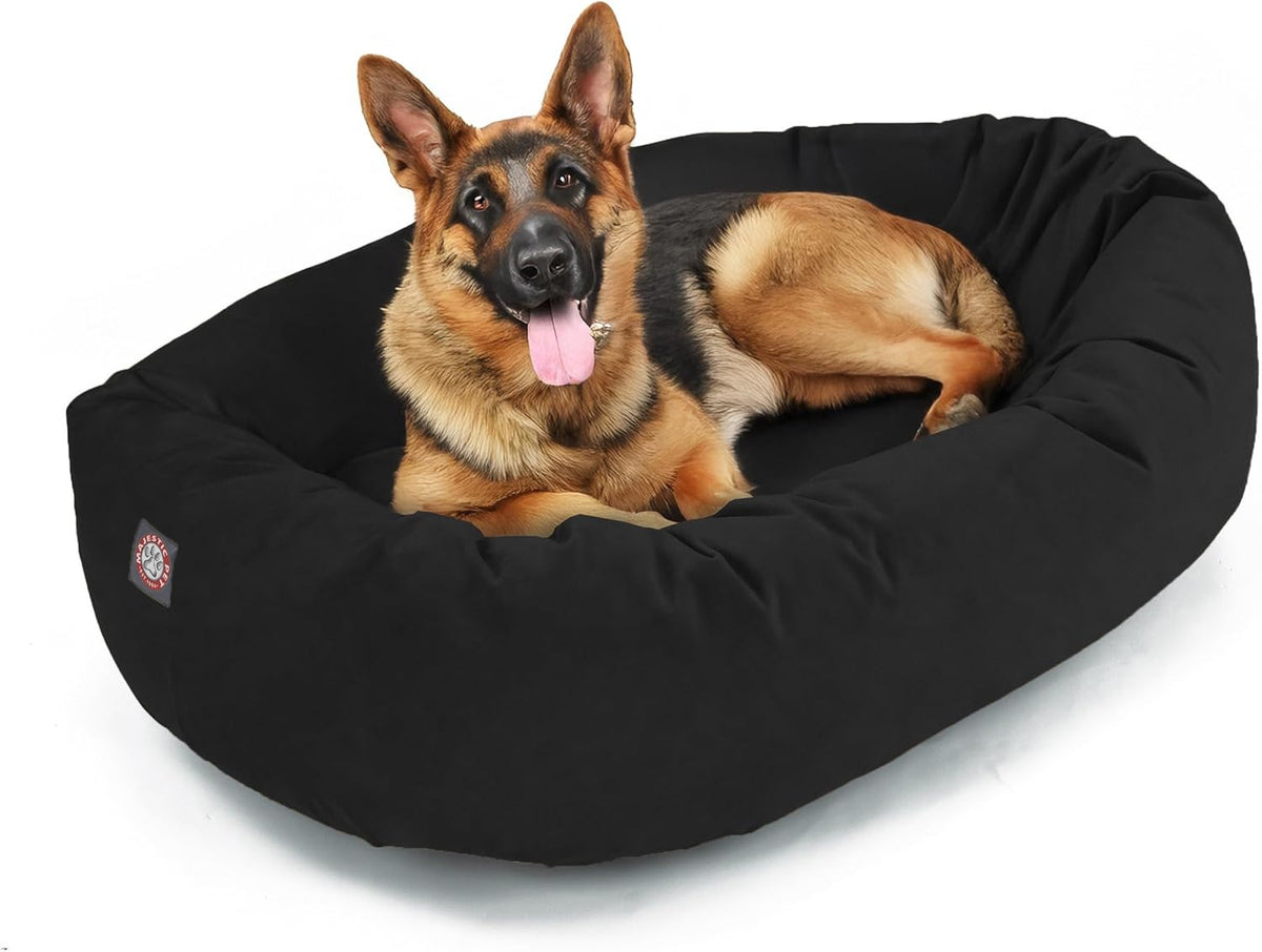Majestic Pet 52 Inch Suede Calming Dog Bed Washable 52x35x11 (Inch) – Cozy Soft Round Donut Dog Bed with Spine Support for Dogs to Rest Their Head - Pet Bed X- Large – Black (2025)