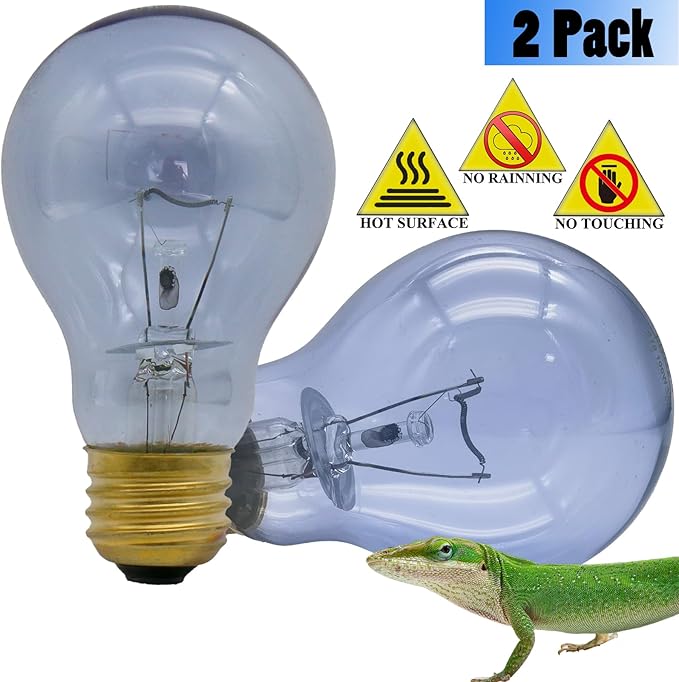 Reptile Heat Lamp Bulb 100 Watt, Full Spectrum Daylight Amphibians Basking Spot Light Bulb for Bearded Dragon, Gecko, Hermit Crabs, Lizard, Neodymium Blue Infrared Light Bulbs, E26 Base, 2 Pack