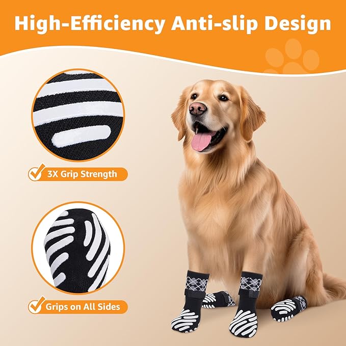 LOOBANI Dog Socks to Prevent Licking Paws - Dog Socks for Hardwood Floors Anti Slip for Traction Control - Dog Grippy Socks for Senior Dog Small Medium Large Dogs on Tile Floors, Black XXL