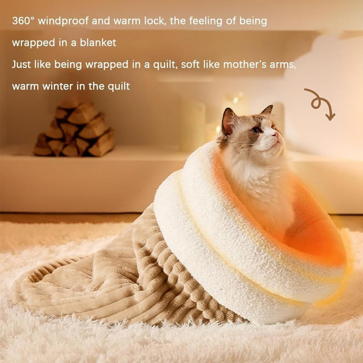 Cat Sleeping Bag for Indoor Cats - Cozy Winter Bed Cave, Warm Soft Fluffy Washable Blanket (G)