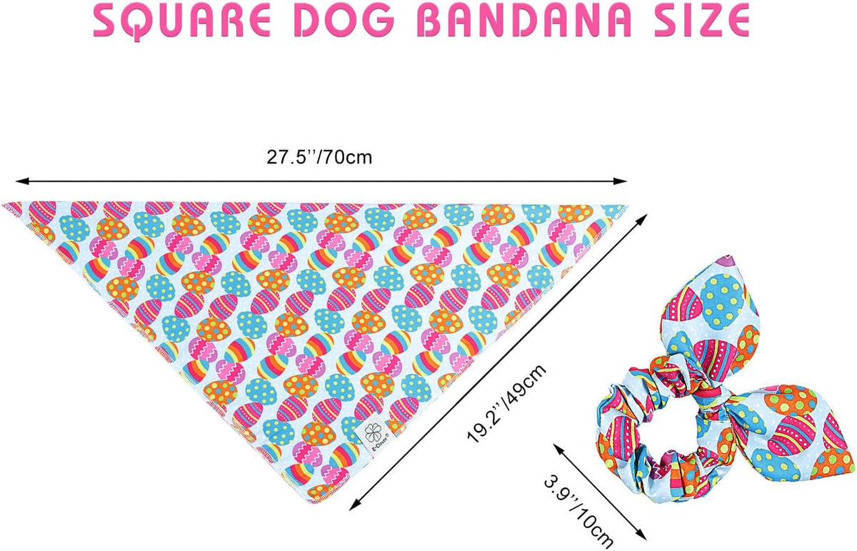 E-Clover Easter Dog Bandana & Matching Scrunchie Set Egg Dog Bandanas Scarf with Bunny Hair Tie for Medium Large Dogs & Pet Owner Mom Gift