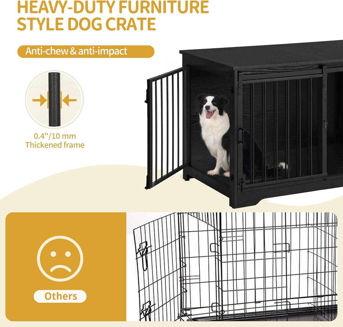 39.3" Dog Crate Furniture with Barn Door, Heavy Duty Dog Kennel Indoor with 2 Doors, Wooden Pet Cage End Table for Large Small Medium Dogs, Anti-Chew Anti-Escape, Black DFC02304B