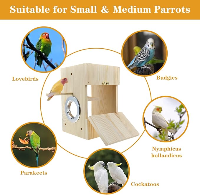 Bird Nest Box Parakeet Breeding Nest Box Bird Nest House Wooden Acrylic Transparent Breeding Box for Finch Lovebirds Cockatiel Budgie Conure Parrot