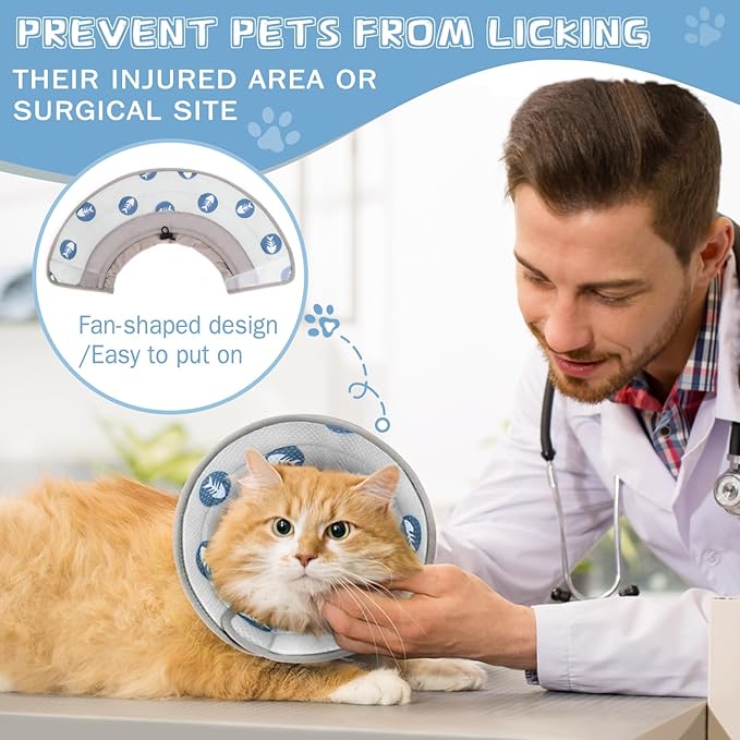 Cat Cone Collar Soft to Stop Licking After Surgery Cat Recovery Collar for Small Large Cats Adjustable Elizabethan Collar