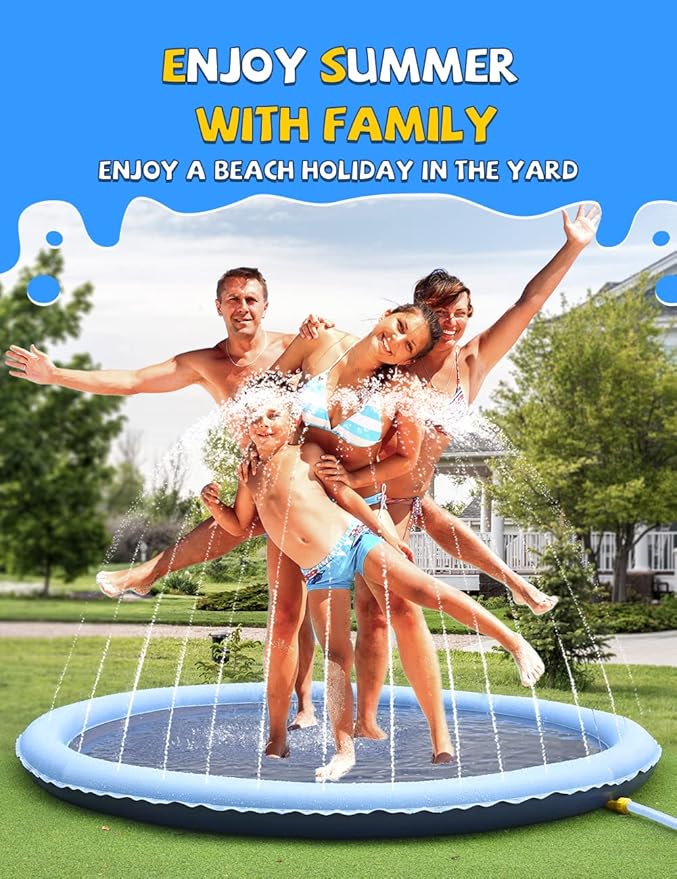 VISTOP Non-Slip Splash Pad for Kids and Dog, Thicken Sprinkler Pool Summer Outdoor Water Toys - Fun Backyard Fountain Play Mat for Baby Girls Boys Children or Pet Dog (87 inch, Red&Yellow&Green&Blue)