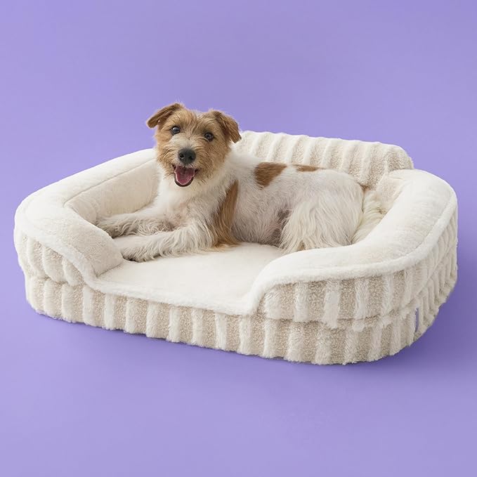 LE SURE Cute Dog Bed Medium Size Dog, Orthopedic Waterproof Medium Pet Beds with Sides, Non-Slip Bottom and Egg-Crate Foam Pet Couch Sofa with Washable Removable Cover, Beige