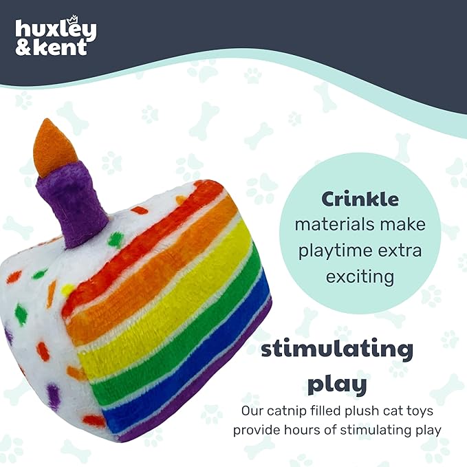 Huxley & Kent Plush Cat Toy - Interactive Catnip Toy for Cats & Kittens - Soft with Crinkle & Catnip - Fun Indoor Play - Funfetti Cake