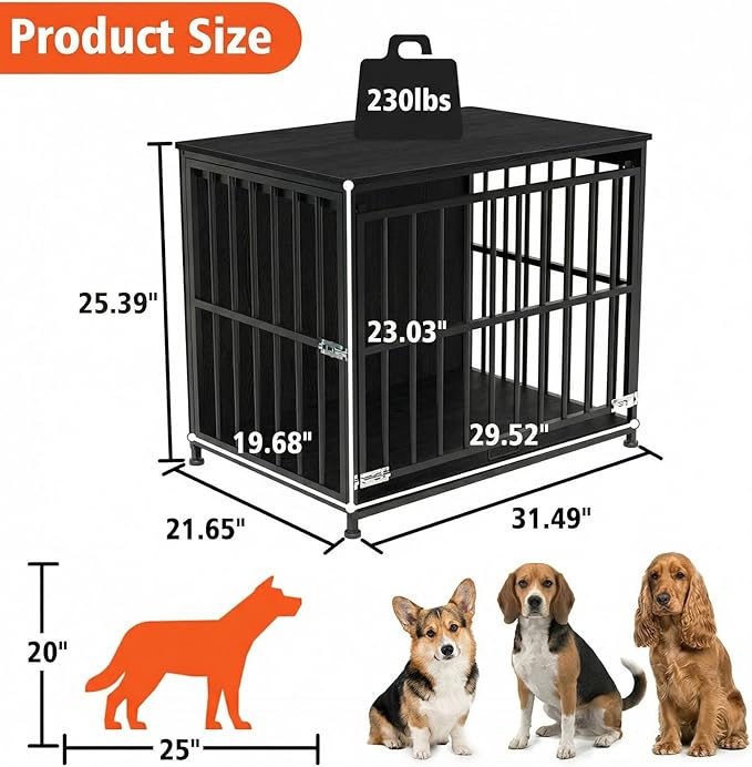 31.5" Dog Crate Furniture with Flip Door, Wooden Dog Kennel Indoor, Heavy Duty Pet Cage for Small Medium Dogs, Double Door Pet House End Table, Black