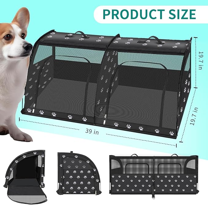 Double Cat Car Travel Carrier, Twin Compartment Show House Cat Cage/Condo，Portable Pet Crate for 2 Cats Travel Double Dog Crate Set for Long Distance Travel