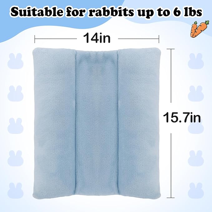 MEWTOGO 15.7 x 14In Rabbit Bed - Thickened Soft Bunny Concave Bed, Cuddle Cushion Plush Mat with Cotton Lounger Pillows, Small Pet Flop Mat for Cage Sleeping Indoor Bunny Gifts, Light Blue