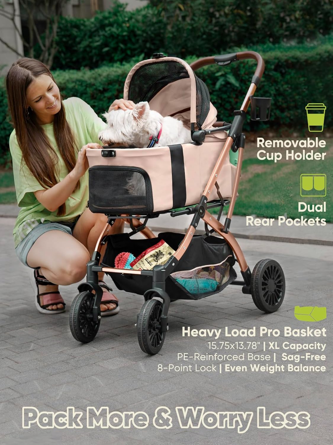 Dog Stroller, Cat Strollers, 5-in-1 Pet Stroller with Detachable Waterproof Carrier for Small/Medium Dogs Cats up to 55lbs, All-in-One Fold Without Detaching Carrier for Dogs Cats 10 lbs to 55 lbs